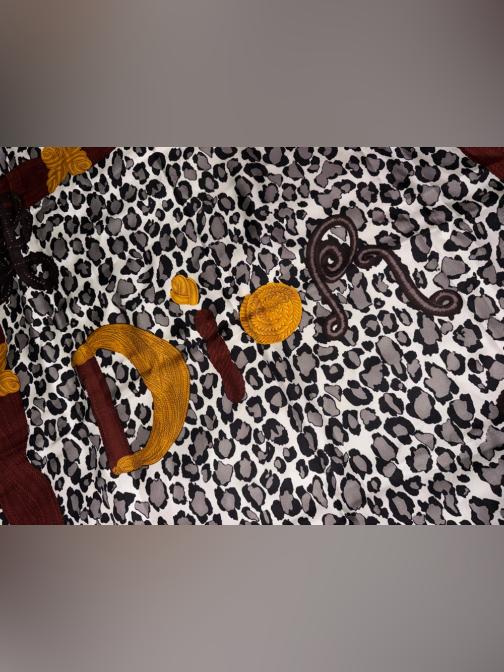 Vintage Christian Dior Leopard Print Silk Scarf Golden Dark Red & Brown Accents - Picture 2 of 10
